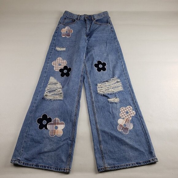 BDG Wide Leg Skater Jean Womens 27 Blue Urban Outfitters Baggy Daisy Distressed - Picture 2 of 15